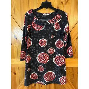 Aryeh Black Red White Gray 3/4 Sleeve Moroccan Sweater Dress Size Large (8803)